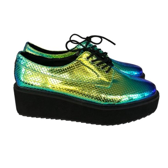 YES Holographic Platform Shoe Size 7 Rainbow Mermaid - Picture 4 of 11